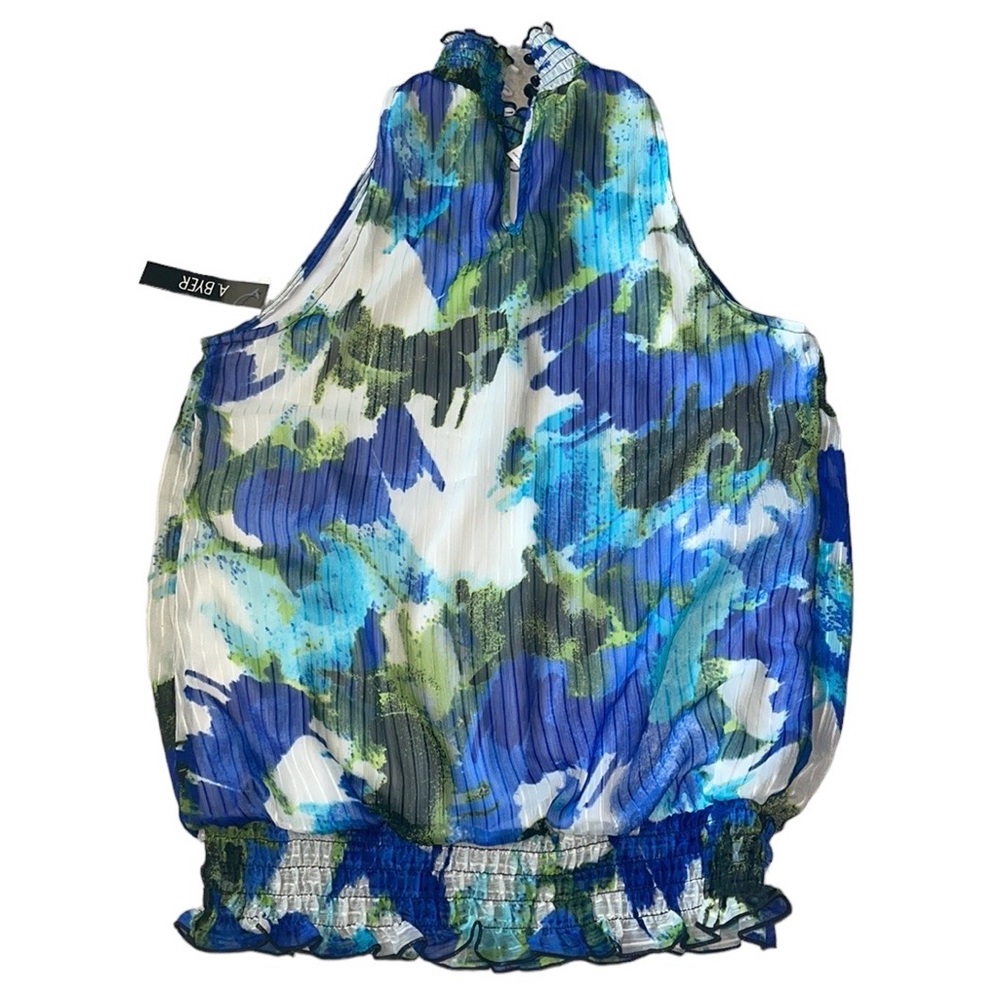 A. Byer Mock Neck Top Print Yoryu Kiwi size Medium